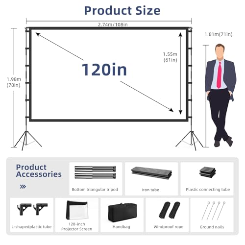Vamvo 120 Inch Projector Screen with Stand, 16:9 4K HD Portable Projector Screen, Indoor Outdoor Front/Rear with Carry Bag for Home Theater Backyard Camping Movie Night - Image 5