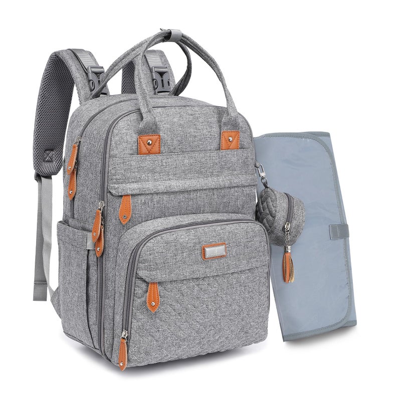 BabbleRoo Diaper Bag Backpack - Baby Essentials Travel Tote - Multi Function Water Resistant Diaper Bag, Travel Essentials Baby Bag with Changing Pad, Stroller Straps & Pacifier Case - Light Gray - Image 1