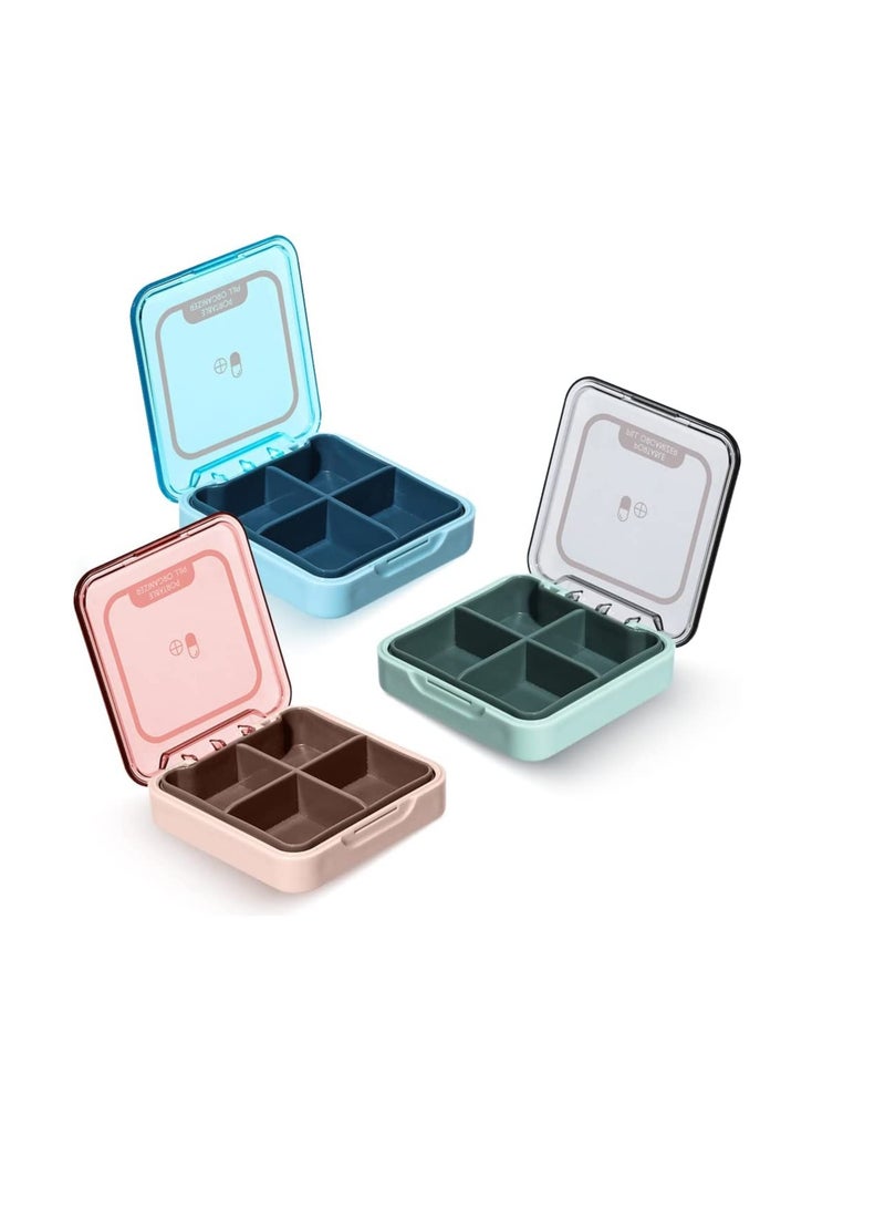 SYOSI Pill Organizer, 3pcs Travel Pill Box Small Pill Case Medicine Organizer 4 Times A Day C ute Pill Container for Purse Pocket Portable Pill Dispenser for Vitamins,Supplements,Fish Oils Red,Blue,Green - Image 1