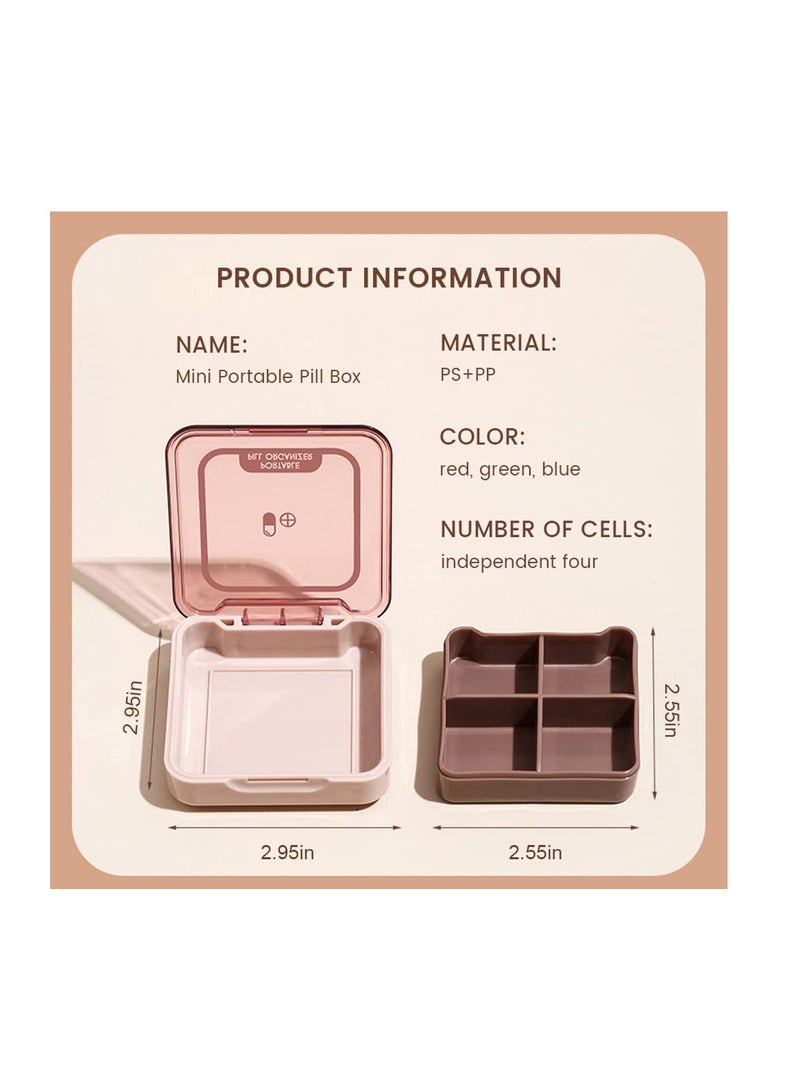 SYOSI Pill Organizer, 3pcs Travel Pill Box Small Pill Case Medicine Organizer 4 Times A Day C ute Pill Container for Purse Pocket Portable Pill Dispenser for Vitamins,Supplements,Fish Oils Red,Blue,Green - Image 2