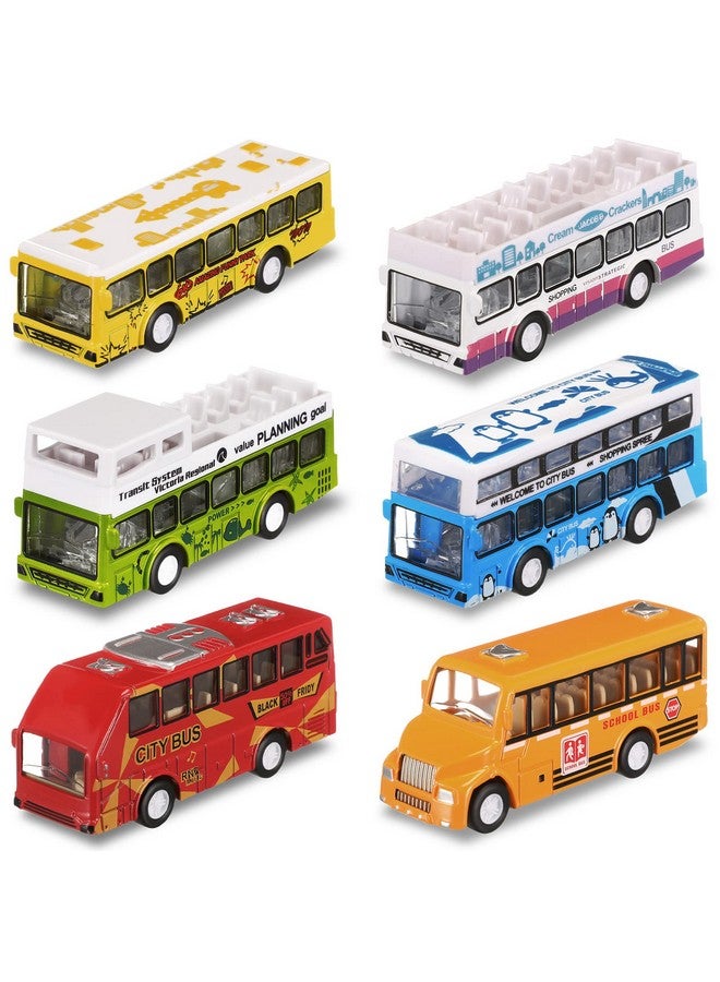 هانايف مجموعة ألعاب حافلة مدرسية من هانايف مكونة من 6 قطع، سيارات صغيرة معدنية مصبوبة، حافلة مدينة ذات طابقين، سيارات تعمل بالاحتكاك، ألعاب تعليمية كهدية عيد ميلاد، مركبة بأبواب تفتح، مجموعة كبيرة - Image 1