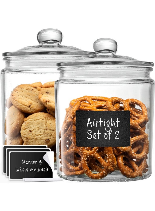Le'raze Glass Canister Set for Kitchen Counter + Labels & Marker - Set of 2 - Glass Cookie Jars with Airtight Lids - Food Storage Containers with Lids Airtight for Pantry - Flour, Sugar, Coffee, Cookies, etc. - Image 1