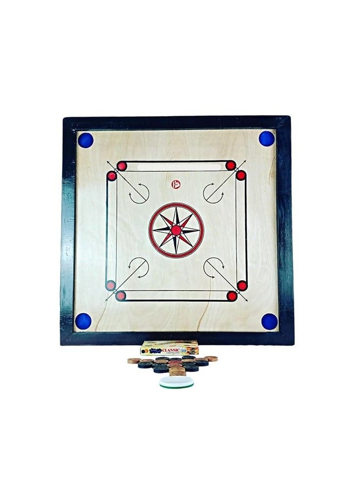 لوح كيرم خشبي كلاسيكي متين ومحمول مع عملات بلاستيكية - Image 1