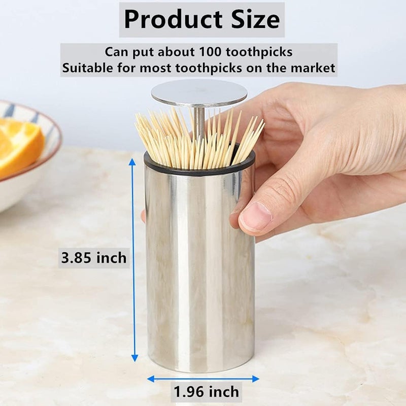 Kemaily Toothpick Holder, Automatic Stainless Steel Toothpick Holder Dispenser Click Open, Modern Toothpick Storage Box for Bamboo Toothpick - Image 2