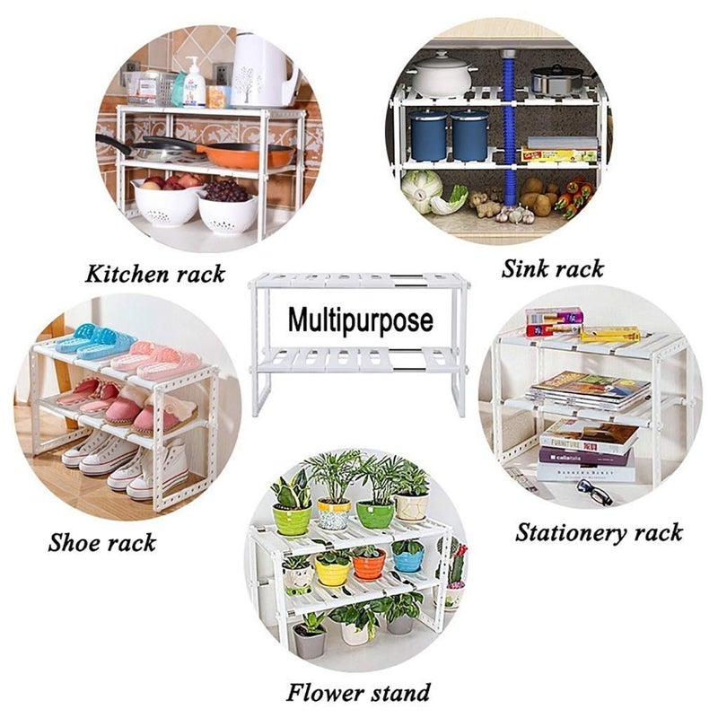 AIGOUWU Kitchen Storage Rack Kitchen Accessories 2 Layers Expandable Under Sink Organizer Rack, Home Multifunctional Storage Rack for Kitchen Bathroom Cabinet Shelves, Cooking Accessories Grey - Image 5