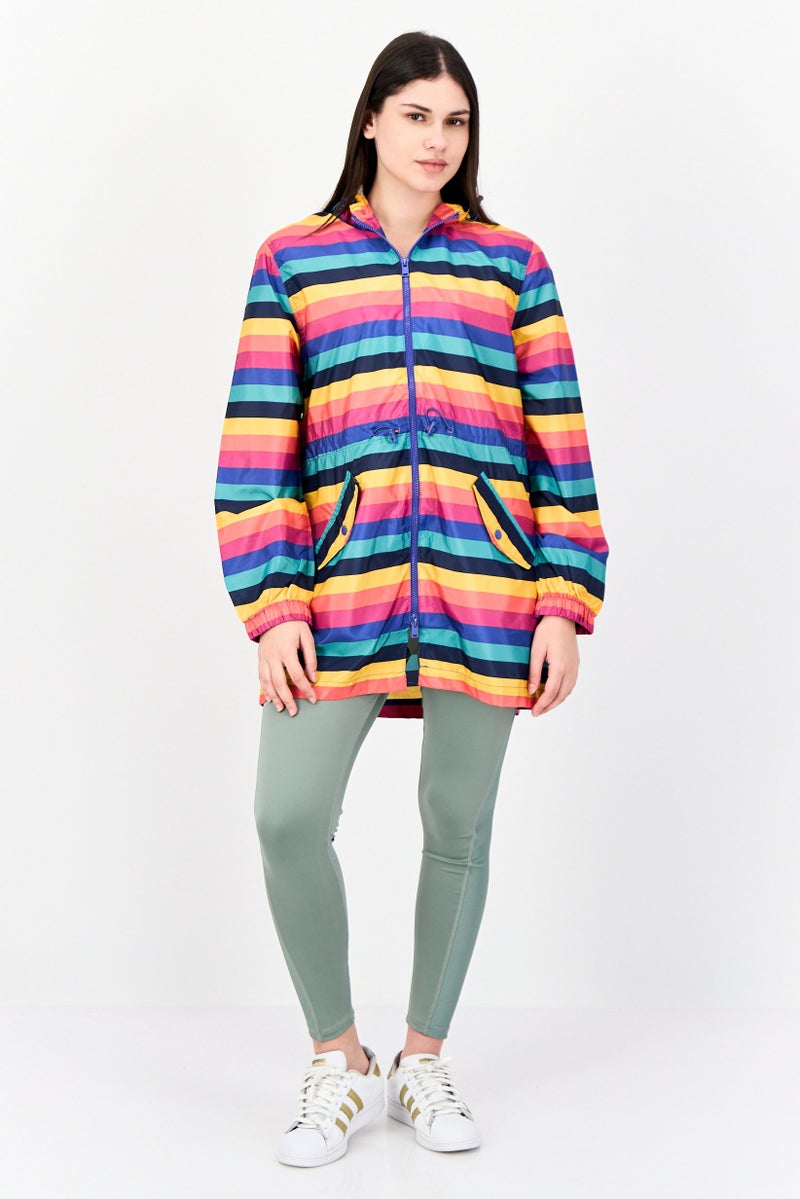 BRAVE SOUL Women Stripe Rain Coat Jacket, Multicolor  - Image 4