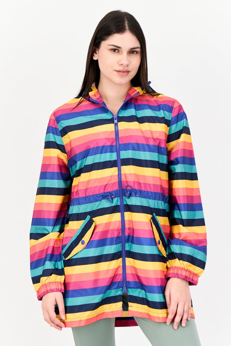 BRAVE SOUL Women Stripe Rain Coat Jacket, Multicolor  - Image 1