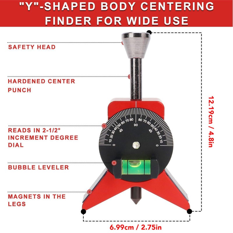 Adjustable Dial Bubble Protractor Magnetic Pipe Center Finder Y Shaped Stainless Steel Marker Tool - Image 5