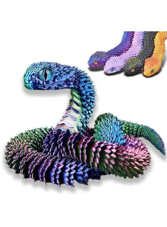 3D Printed Snake Toys, 3D Printed Viper, 3D Printed Articulated Flexible Fidget Toy, 3D Printed Animals Exquisite Cute Pet Toy Adults Fidget Toys, Home Office Executive Desk Decor (Green Blue) - Image 1