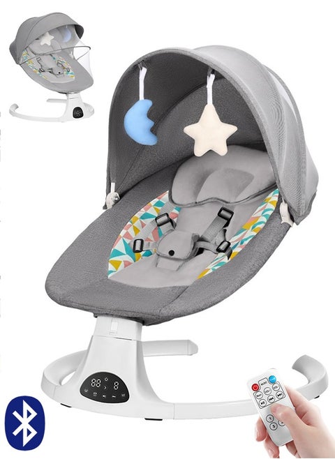 Electric Baby Rocker with Bluetooth & Remote Control - 0-36 Months Baby Swing  , 5 Sway Speeds 3 Seat Positions, Safe Portable Bouncer Chair with  Bluetooth Touch Screen for Newborn to Toddler, 10 Preset Lullabies 5-Point Carabiner (Grey)