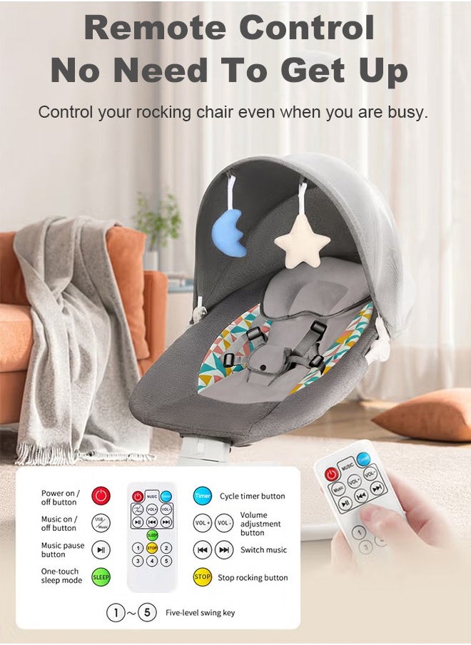 Bolivia's - Electric Baby Rocker with Bluetooth & Remote Control - 0-36 Months Baby Swing  , 5 Sway Speeds 3 Seat Positions, Safe Portable Bouncer Chair with  Bluetooth Touch Screen for Newborn to Toddler, 10 Preset Lullabies 5-Point Carabiner (Grey) - Image 1