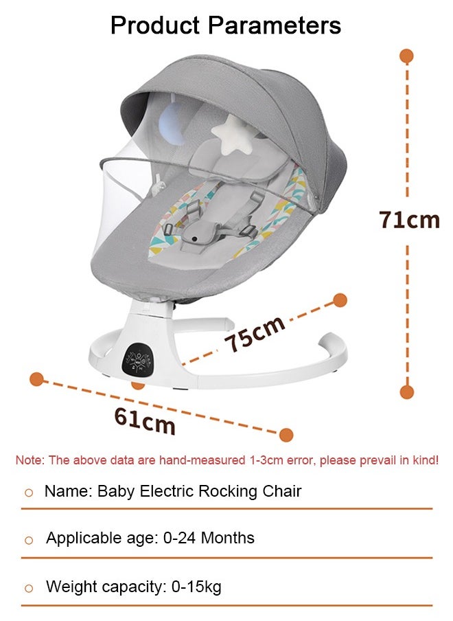 Bolivia's - Electric Baby Rocker with Bluetooth & Remote Control - 0-36 Months Baby Swing  , 5 Sway Speeds 3 Seat Positions, Safe Portable Bouncer Chair with  Bluetooth Touch Screen for Newborn to Toddler, 10 Preset Lullabies 5-Point Carabiner (Grey) - Image 1