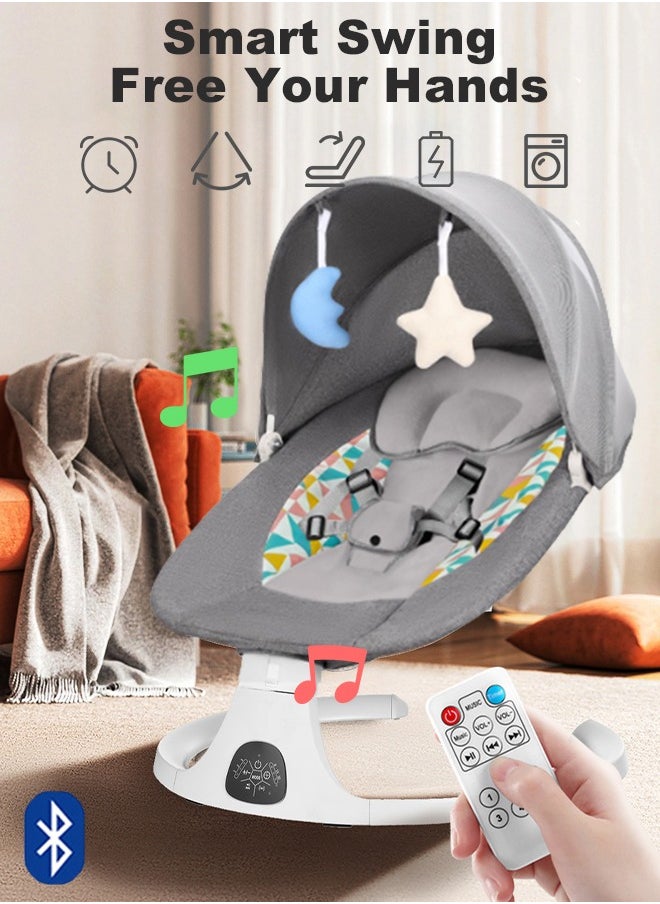 Bolivia's - Electric Baby Rocker with Bluetooth & Remote Control - 0-36 Months Baby Swing  , 5 Sway Speeds 3 Seat Positions, Safe Portable Bouncer Chair with  Bluetooth Touch Screen for Newborn to Toddler, 10 Preset Lullabies 5-Point Carabiner (Grey) - Image 1