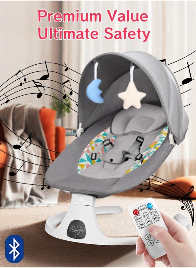 Bolivia's Electric Baby Rocker with Bluetooth & Remote Control - 0-36 Months Baby Swing  , 5 Sway Speeds 3 Seat Positions, Safe Portable Bouncer Chair with  Bluetooth Touch Screen for Newborn to Toddler, 10 Preset Lullabies 5-Point Carabiner (Grey)  - Image 1
