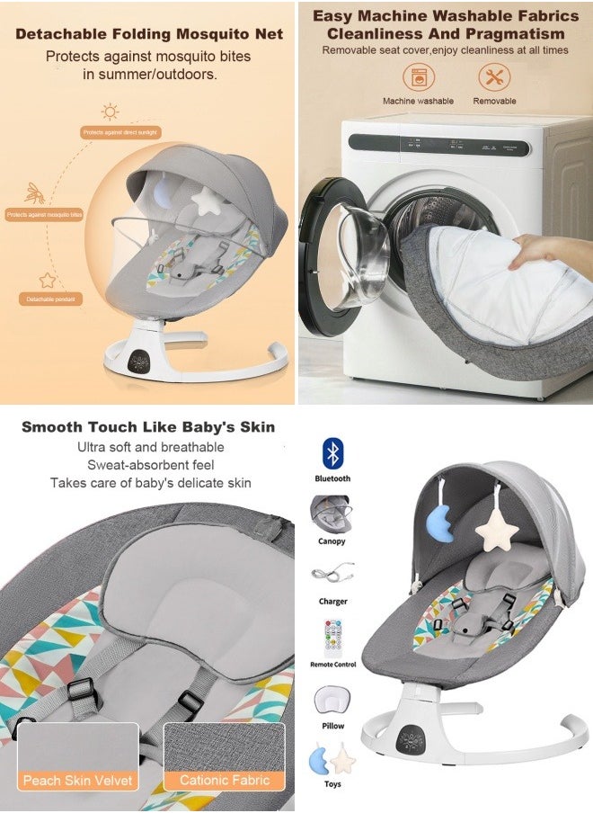 Bolivia's Electric Baby Rocker with Bluetooth & Remote Control - 0-36 Months Baby Swing  , 5 Sway Speeds 3 Seat Positions, Safe Portable Bouncer Chair with  Bluetooth Touch Screen for Newborn to Toddler, 10 Preset Lullabies 5-Point Carabiner (Grey)  - Image 3