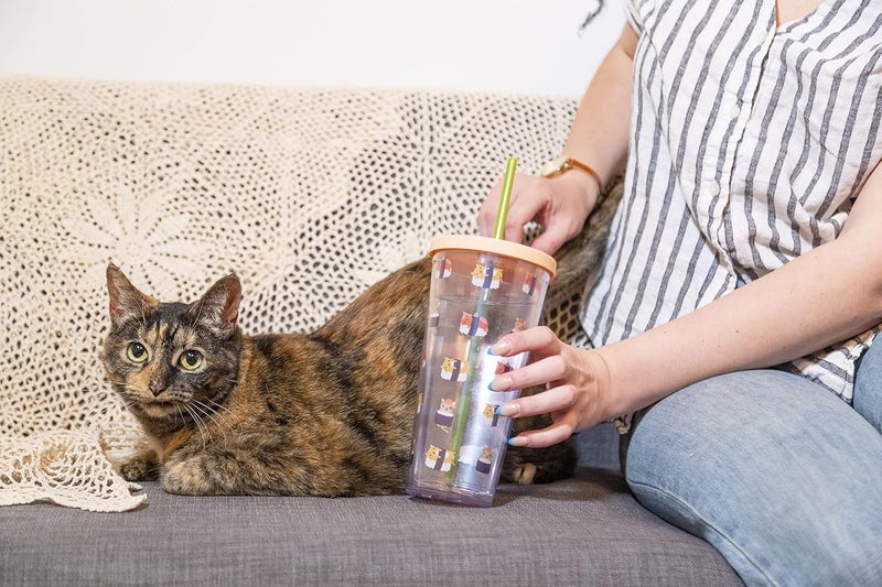 Pearhead Cat Sushi Water Cup Pet Owner Travel Tumbler  22oz with Twiston Lid and Reusable Straw - Image 3