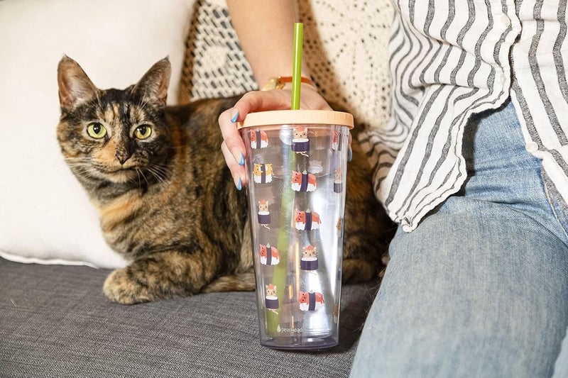 Pearhead Cat Sushi Water Cup Pet Owner Travel Tumbler  22oz with Twiston Lid and Reusable Straw - Image 2