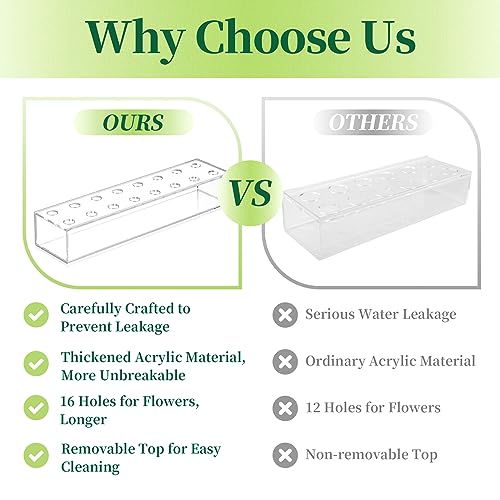 Hewory Rectangular Acrylic Vases for Centerpieces 16 Inches Long Floral Vase with Holes for Flowers Clear Rectangle Box Tray for Roses Modern Flower Arranger for Wedding Home Dining Table Decor 2pcs - Image 3