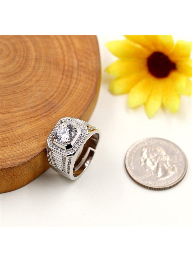 Uloveido Silver Color Cubic Zirconia Square Wedding Band Engagement Rings Adjustable His and Hers Couple Rings Set for Men Y3762 - Image 2