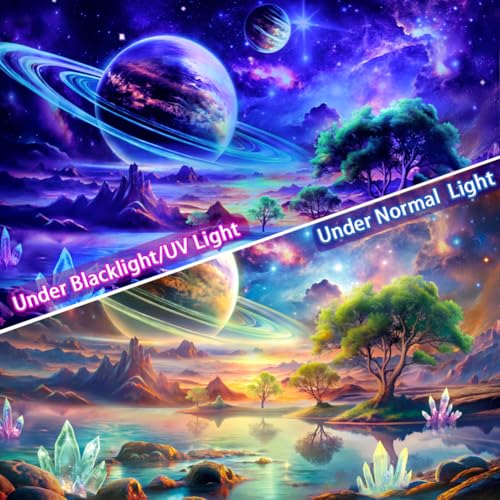 Lahasbja Blacklight Galaxy Space Tapestry UV Reactive Planet Wall Hanging Magical Trees Tapestries Cosmic Mountain Landscape Wall Decor Aesthetic Starry Night Backdrop for Bedroom - Image 5
