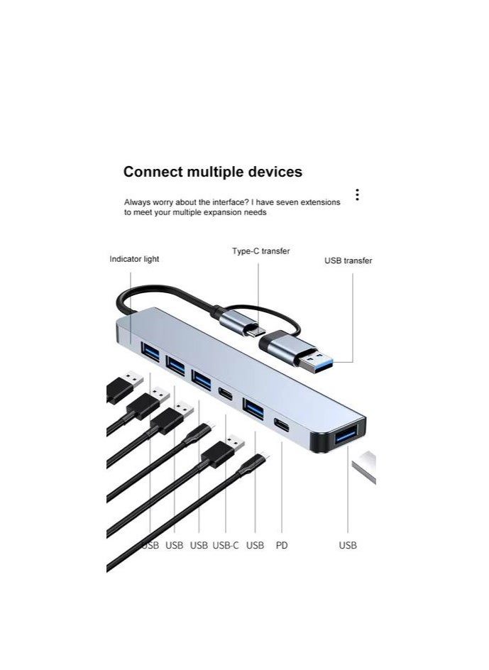 ماركة غير محددة - 7 في 1 نوع C HUB USB  3.0 USB 2.0 TF/SD 5 Port متعدد الفاصل OTG لينوفو هواوي Xiaomi سبائك الألومنيوم USB 3.0 Hub للكمبيوتر الشخصي - Image 1