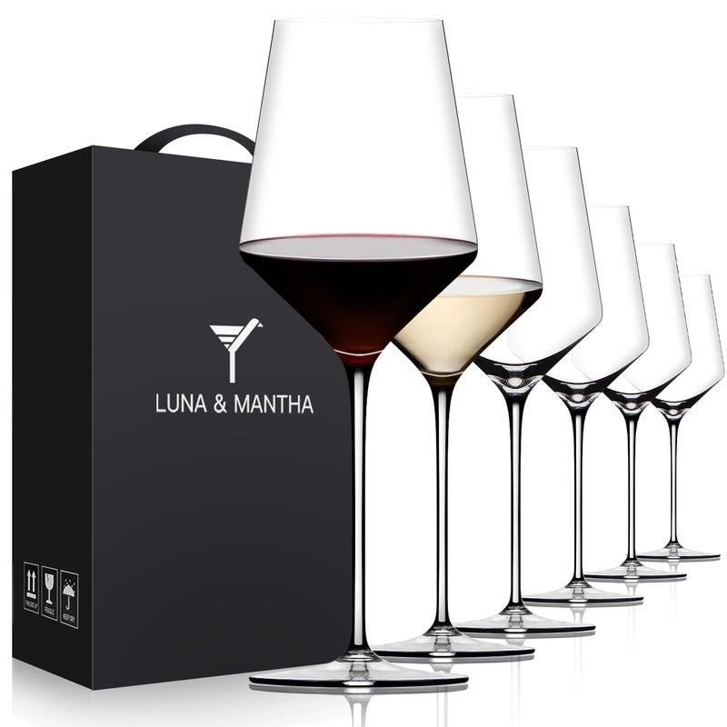 Red Wine Glasses Set of 6 Premium Crystal Wine Glasses Hand Blown 15 ozThin RimLong StemPerfect for Red or WhiteDaily UseUnique Wedding Anniversary or Birthday Gift