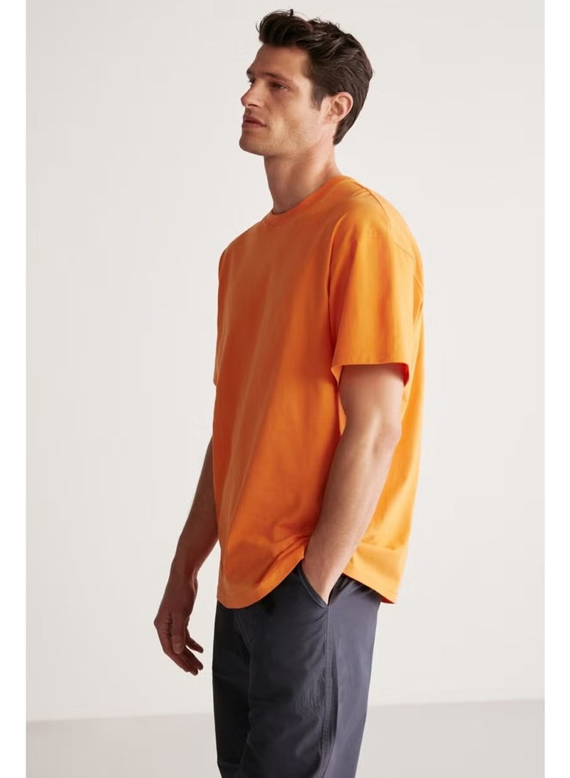 GRIMELANGE Jett Men's Oversize Fit 100% Cotton Thick Textured Orange T-shirt - Image 3