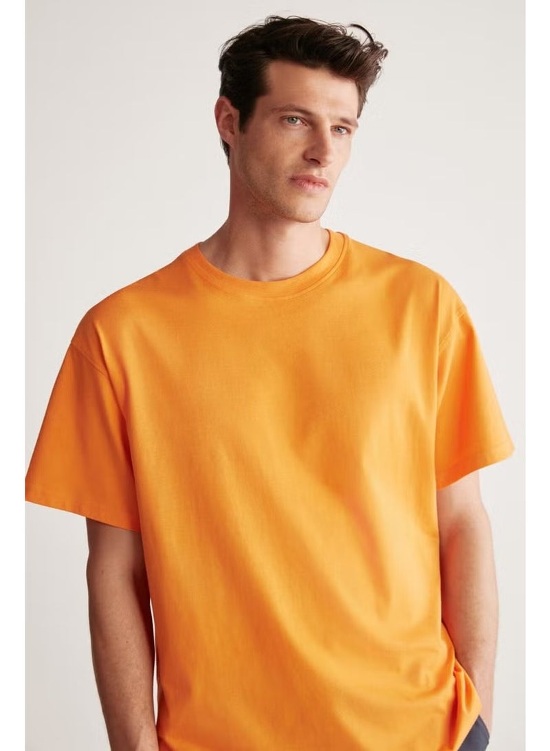 GRIMELANGE Jett Men's Oversize Fit 100% Cotton Thick Textured Orange T-shirt - Image 2