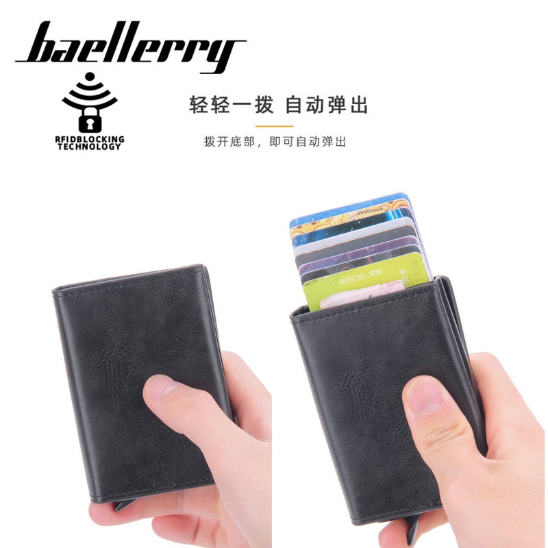 بايلليري حافظة بطاقات رجالية من baellerry بعلبة ألمنيوم مضادة للتشويش، مع فتحات متعددة للبطاقات ومشبك تلقائي بنابض - أزرق - Image 2