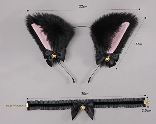 Faylay Cosplay Women Plush Furry Cat Ears Headwear Accessory for Party (4-HMFLHHDJ&Necklace) - Image 3