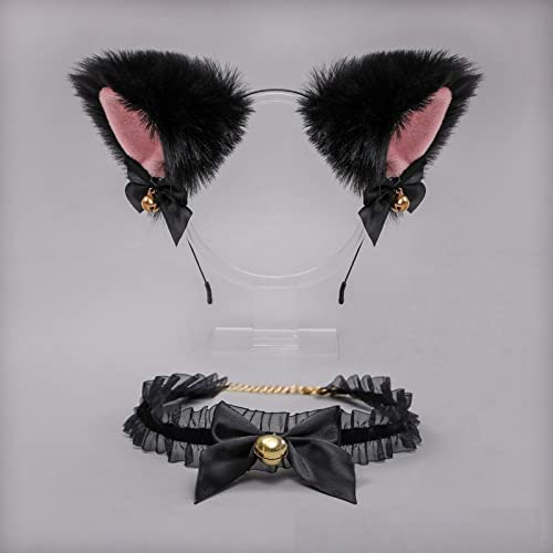 Faylay Cosplay Women Plush Furry Cat Ears Headwear Accessory for Party (4-HMFLHHDJ&Necklace) - Image 4