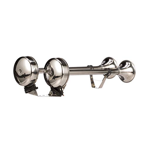 Seachoice Stainless Steel Dual Trumpet Horn, Vibration-Free Mounting Pad, 20-3/4 in. Long, 12V - Image 2