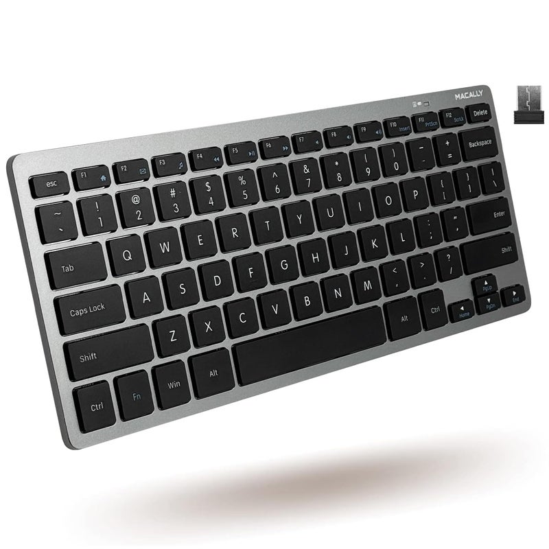 Macally Small Wireless Keyboard | Mini Keyboard for PC - Slim, Quiet & Portable for Laptop, Desktop PC, Surface, Chromebook - Space Gray - Image 1