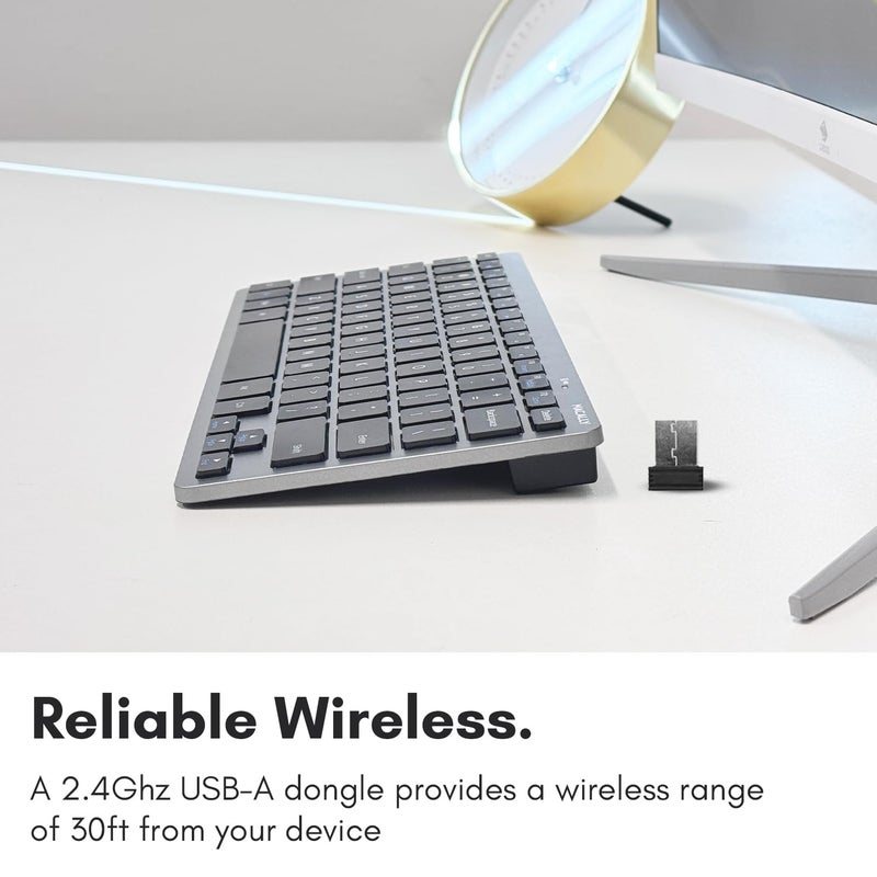 Macally Small Wireless Keyboard | Mini Keyboard for PC - Slim, Quiet & Portable for Laptop, Desktop PC, Surface, Chromebook - Space Gray - Image 3