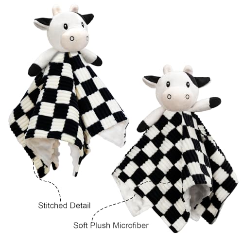 BEILIMU Cow High Contrast Baby Security Blanket for Babies, Soft 3D Checkerboard Lovey with Minky Dot Fabric Backing, Newborn Boys and Girls Snuggle Stuffed Animal Blankie 14 Inch - Image 2