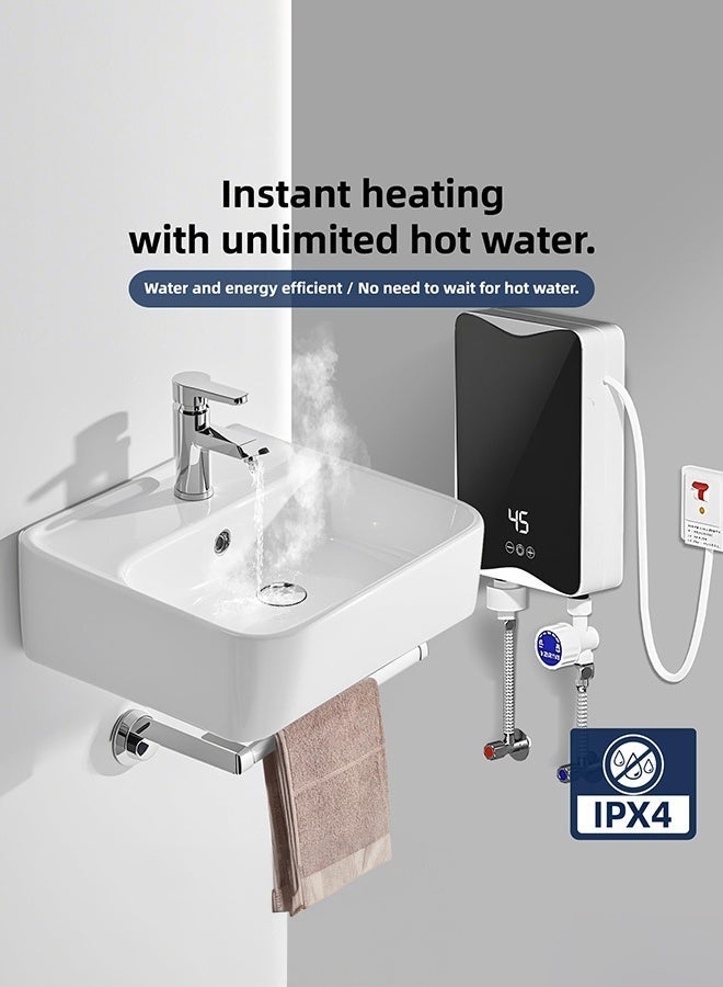 WALALLA 5500W Tankless Electric Water Heater with LED Display, Instant Hot Water for Shower & Kitchen, Adjustable Temperature & IPX4 Waterproof, Includes Shower Set - Image 2