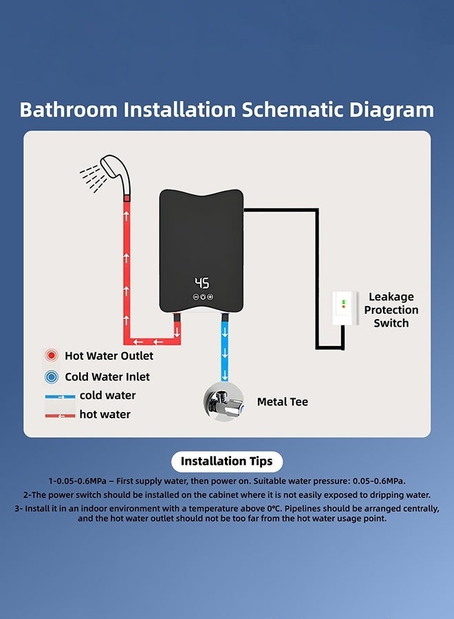 WALALLA 5500W Tankless Electric Water Heater with LED Display, Instant Hot Water for Shower & Kitchen, Adjustable Temperature & IPX4 Waterproof, Includes Shower Set - Image 5
