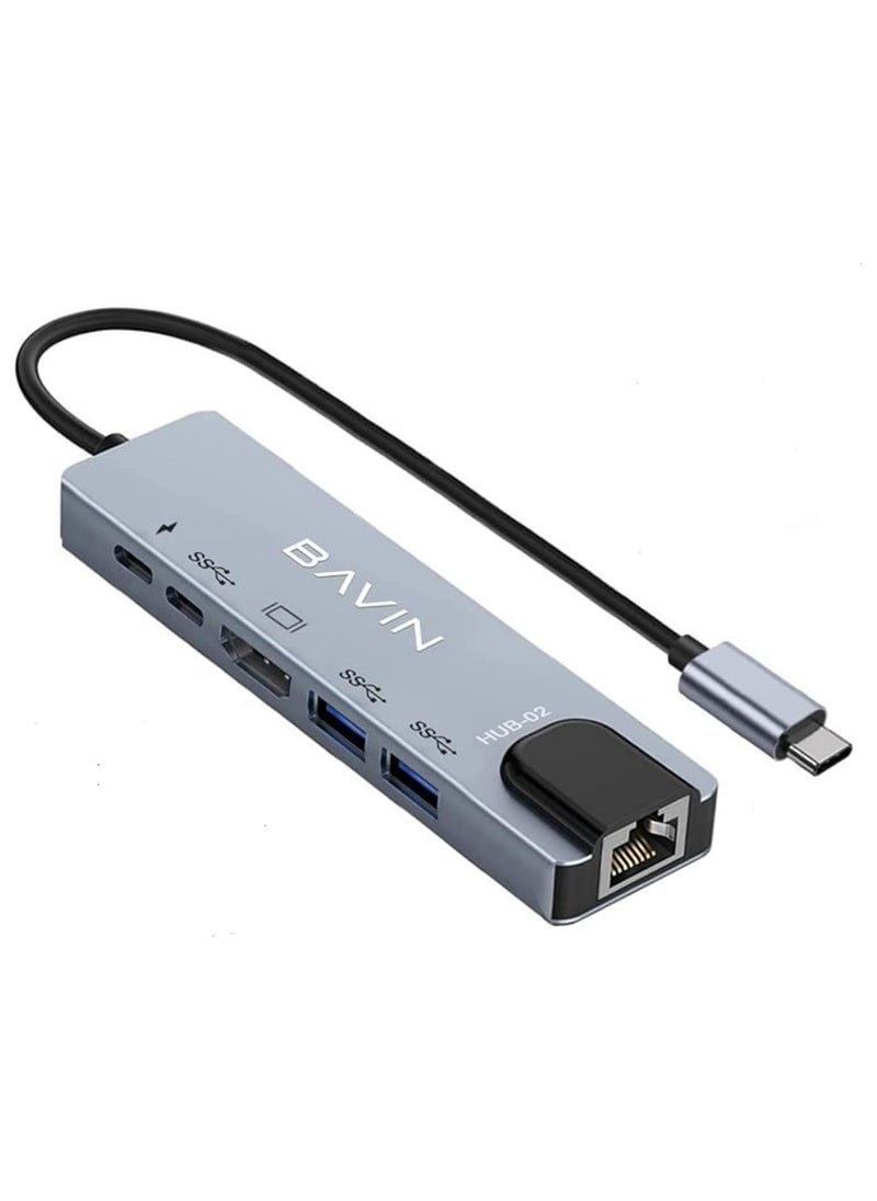 Bavin BAVIN 6 in 1 87W Type-C with Dual USB 3.0 Plus HDMI RJ45 Hub Adapter for Ethernet for MacBook Computer Laptop Mobile  - Image 1