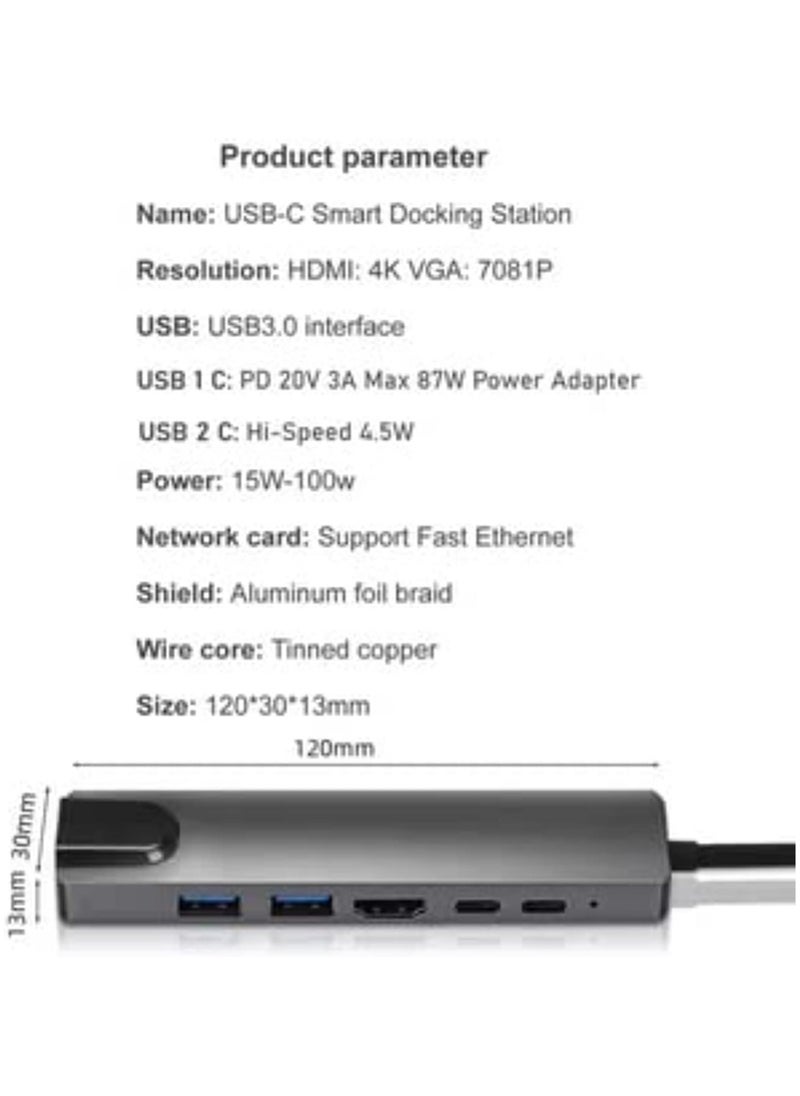 Bavin BAVIN 6 in 1 87W Type-C with Dual USB 3.0 Plus HDMI RJ45 Hub Adapter for Ethernet for MacBook Computer Laptop Mobile  - Image 3