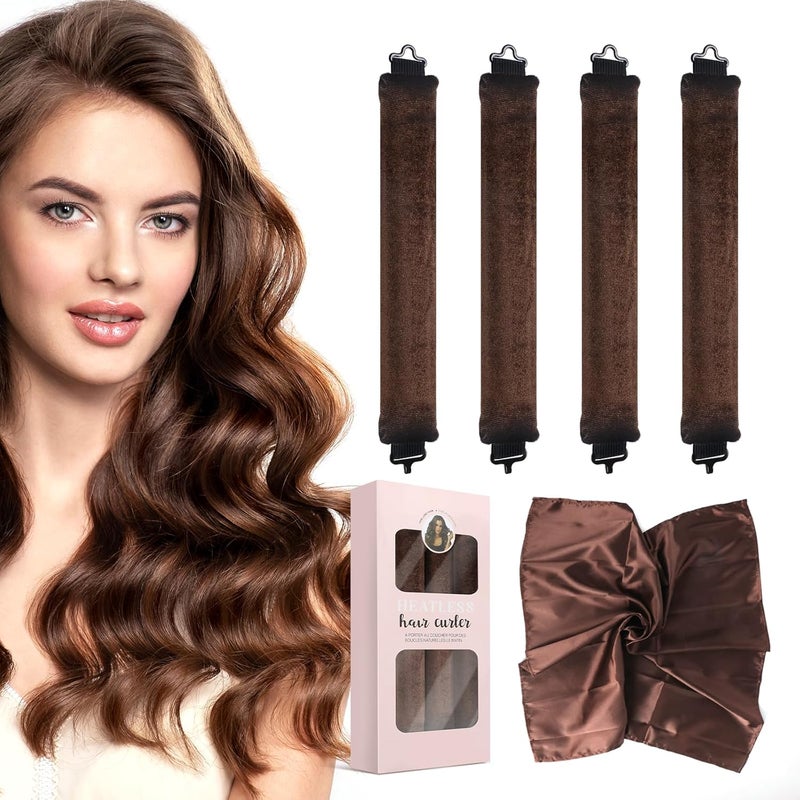 Baytion 4pcs Heatless Hair Curler Set, Satin Heatless Curling Rods for Heatless Curls Overnight Soft Curls with Velvet Curlers&Silk Scarf Frizz Free Styling Hair Rollers for Women Girls All Hairstyles - Image 1