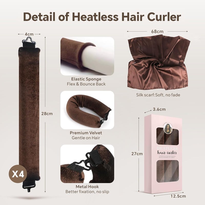 Baytion 4pcs Heatless Hair Curler Set, Satin Heatless Curling Rods for Heatless Curls Overnight Soft Curls with Velvet Curlers&Silk Scarf Frizz Free Styling Hair Rollers for Women Girls All Hairstyles - Image 2