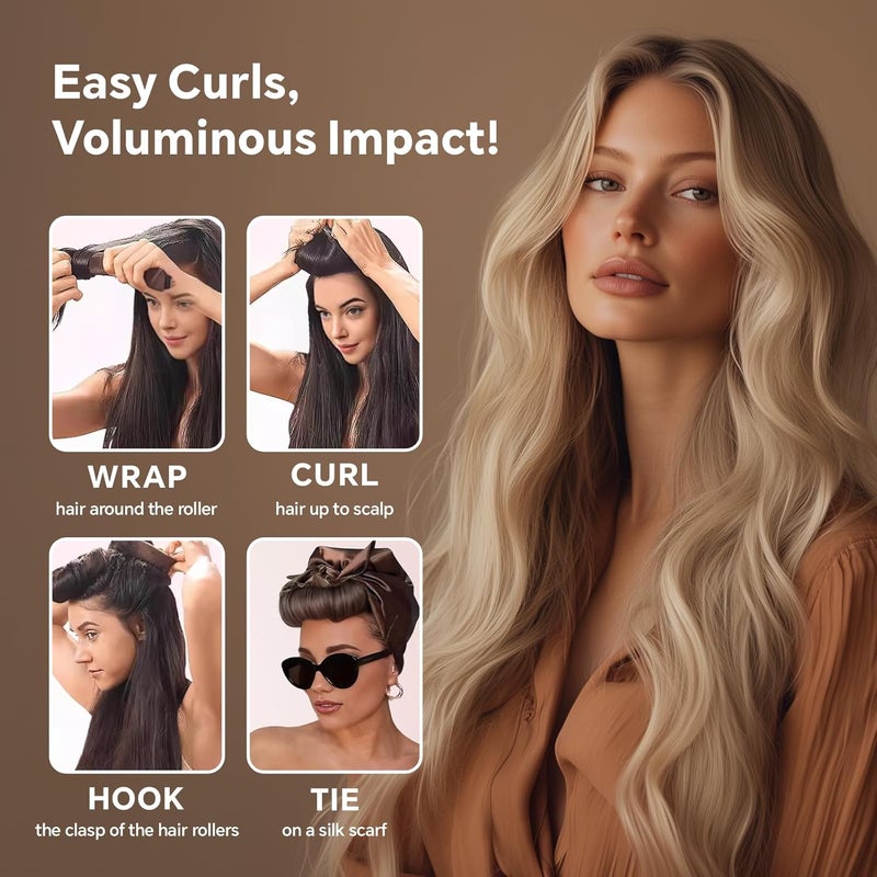 Baytion 4pcs Heatless Hair Curler Set, Satin Heatless Curling Rods for Heatless Curls Overnight Soft Curls with Velvet Curlers&Silk Scarf Frizz Free Styling Hair Rollers for Women Girls All Hairstyles - Image 5