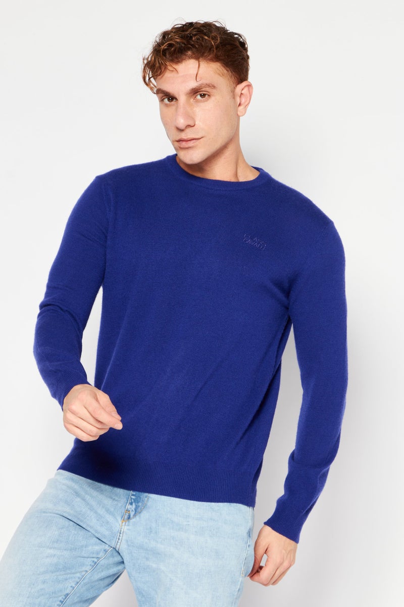 Cavalli Class Men Crew Neck Long Sleeve Brand Logo Sweater, Blue - Image 1