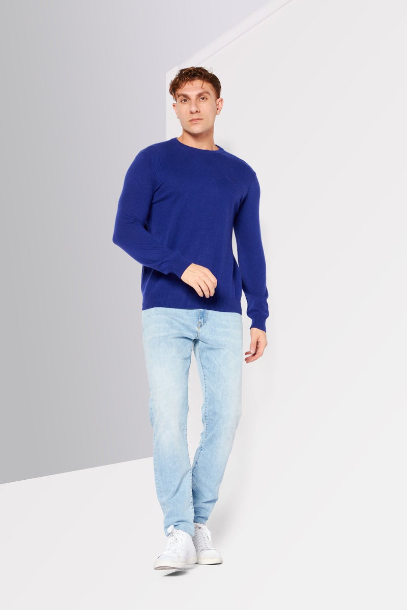 Cavalli Class Men Crew Neck Long Sleeve Brand Logo Sweater, Blue - Image 2