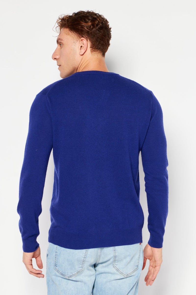 Cavalli Class Men Crew Neck Long Sleeve Brand Logo Sweater, Blue - Image 4