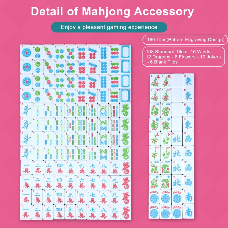 VercanMonth Pink American Mahjong Tile Set 166 1.2-inch American Mahjong Game Set - Image 3