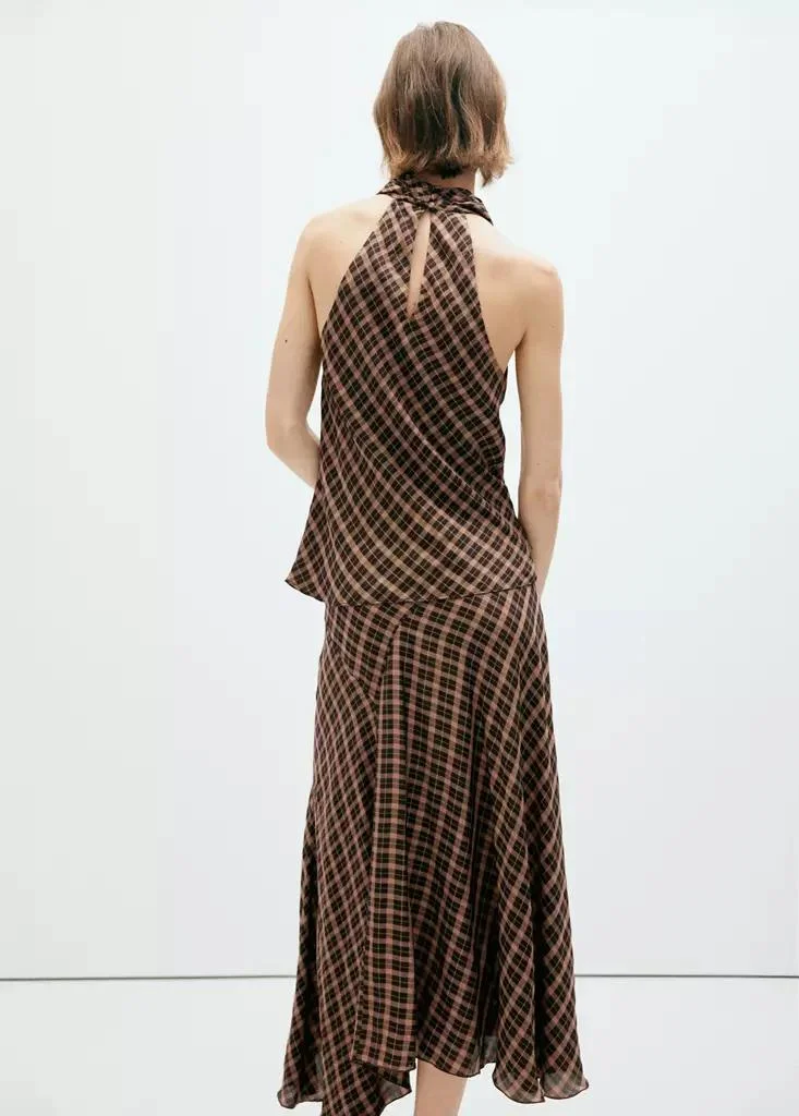 Mango  Checked Asymmetric Skirt for Women | Best Price UAE
