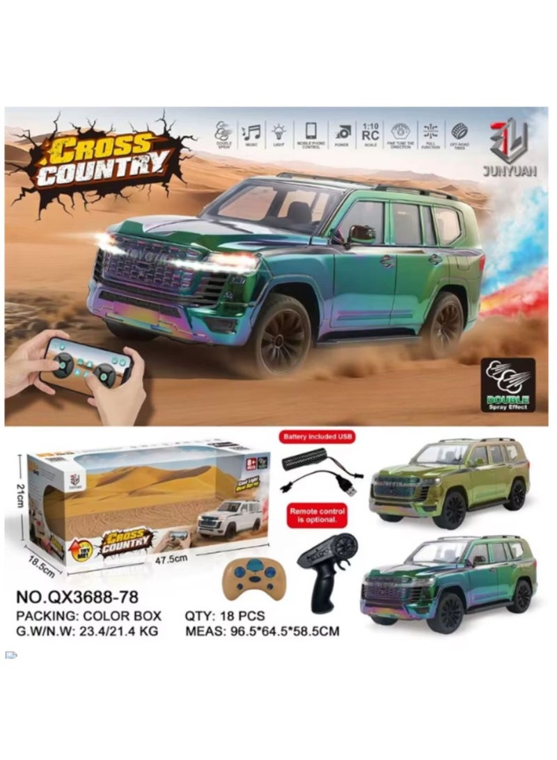 TOYOTA سيارة تويوتا لاند كروزر RC كروس كانتري 1:10 – سيارة Drift عالية السرعة 4WD مع رش ماء مزدوج، أضواء LED وتحكم عبر التطبيق – شاحنة دفع رباعي للتحكم عن بعد 2.4GHz للأطفال والبالغين (QX3688-78) - Image 1