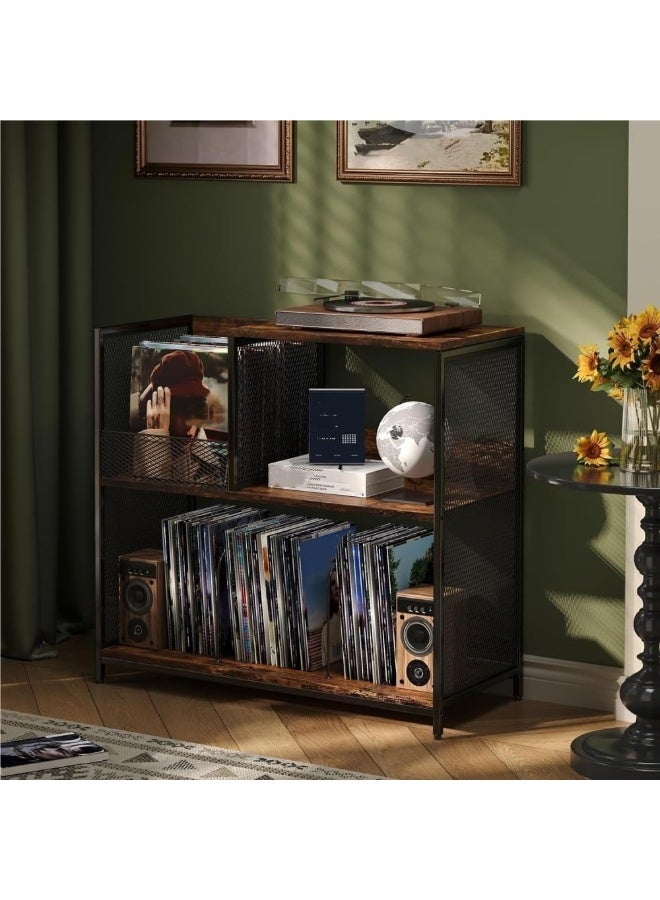 WALALLA All-in-One Vinyl Solution: 3-Tier Turntable Stand with Record Storage Cabinet & Speaker Shelf, Multi-Functional Record Player Table for Living Room Setup - Image 4