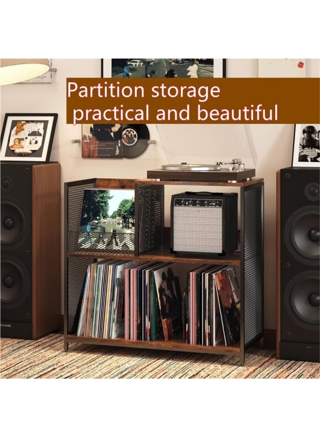 WALALLA All-in-One Vinyl Solution: 3-Tier Turntable Stand with Record Storage Cabinet & Speaker Shelf, Multi-Functional Record Player Table for Living Room Setup - Image 3